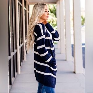 Pink Clover Navy and White Striped Cardigan